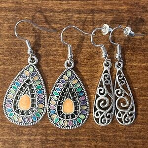 Silver-tone Dangle Earrings - 2 Pairs